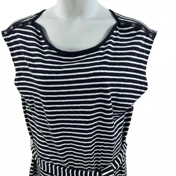 Talbots 1XL NWT Navy White Stripe Belted Knit Shift Midi Dress Nautical Yacht - Picture 3 of 15